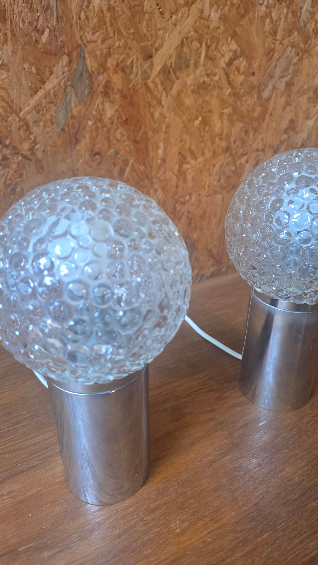 Paire de Lampes de Table « Space Age » en Chrome et Verre Bullé (Circa 1970)